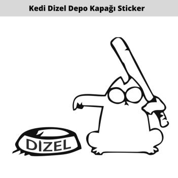 Kedi Sopalı Depo Kapağı Oto Sticker (Dizel)