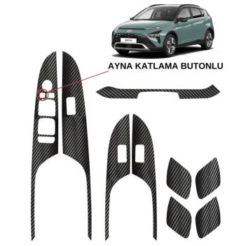 Hyundai Bayon İç Trim Karbon Folyo Kaplama Set (Ayna Katlama Butonlu)