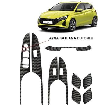 Hyundai İ20 İç Trim Karbon Folyo Kaplama Set (Ayna Katlama Butonlu)