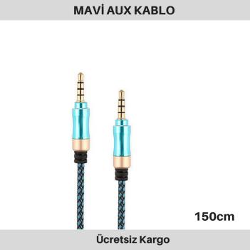 KGN Aux Stereo Kablo İp Örgü Mavi 150 cm