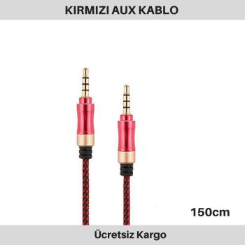 KGN Aux Stereo Kablo İp Örgü Kırmızı 150 cm