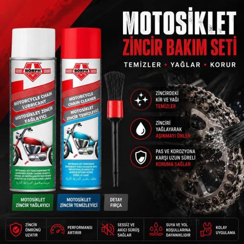 Börfh Motosiklet Zincir Temizleyici ve Yağlayıcı Sprey Seti